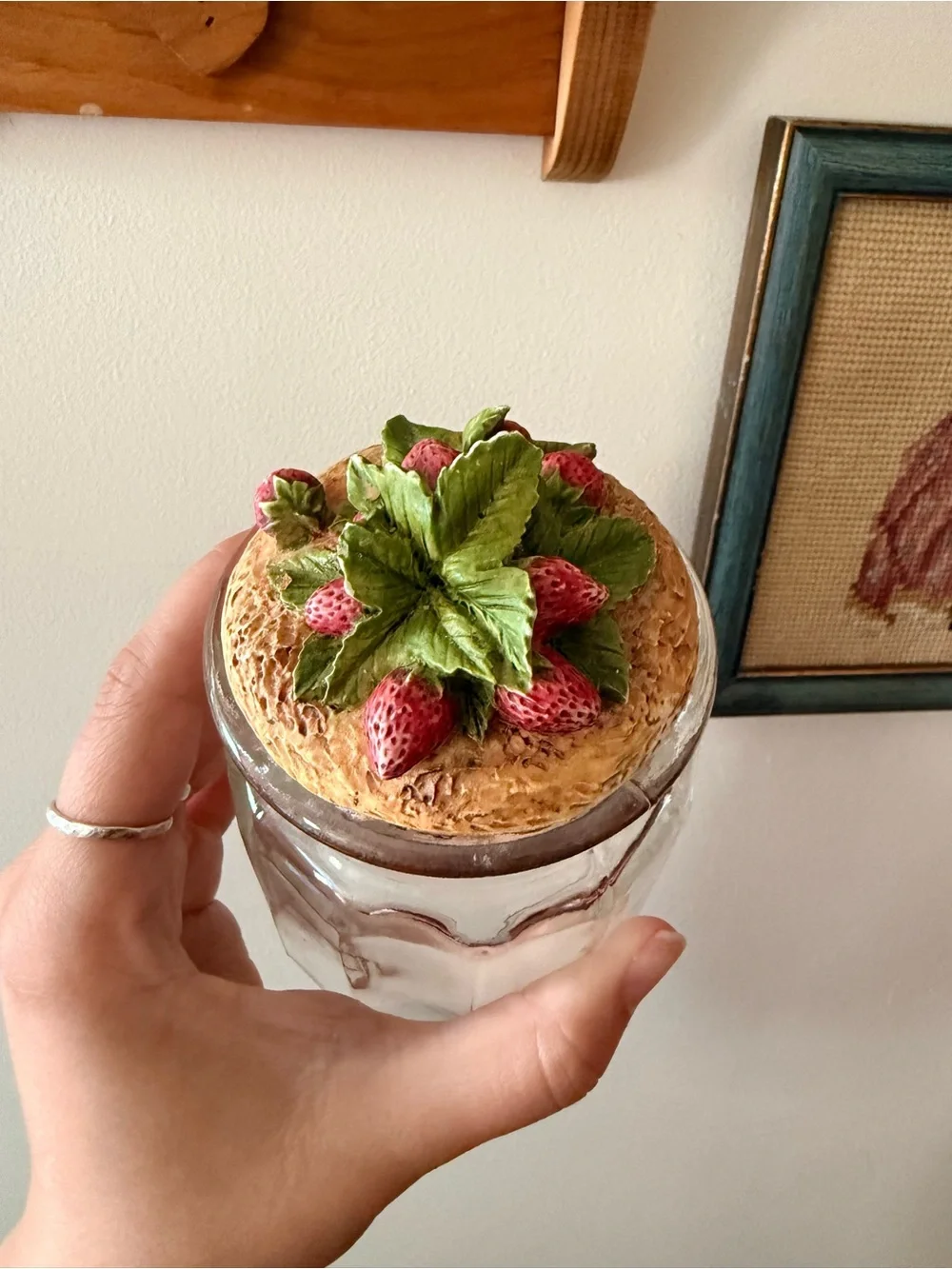 Glass Kitchen Storage Jar with Decorative Strawberry Lid